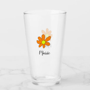Orange yellow Daisy abstract add name text female Glass