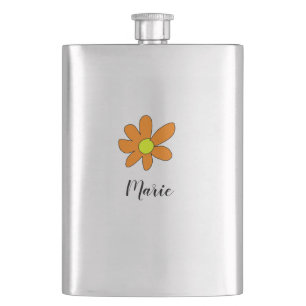 Orange yellow Daisy abstract add name text female Hip Flask