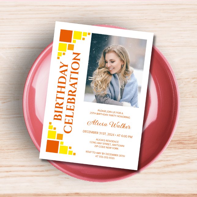 Orange Yellow Digital Frame Corner Photo Birthday  Invitation (Creator Uploaded)