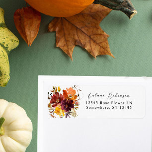 Orange & Yellow Fall Floral 2 White Return Address