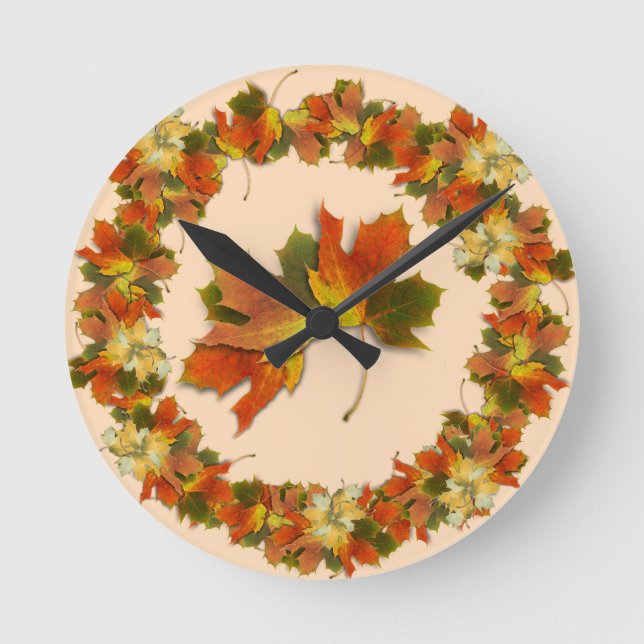 Orange & Yellow  Fall Leaves Round Clock (Front)
