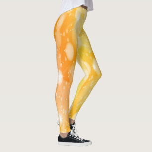 Orange Yellow Faux Sparkle Glitter Leggings