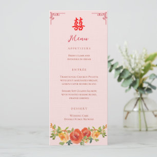 Orange yellow floral Chinese wedding banquet Menu