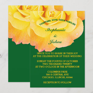 Orange Yellow Floral Forest Green Boho Wedding Invitation