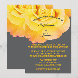 Orange Yellow Floral Grey Grey Cool Boho Wedding Invitation