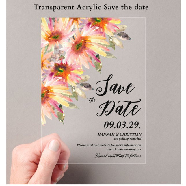 Orange Yellow Floral Save the date Acrylic Invitations (Creator Uploaded)