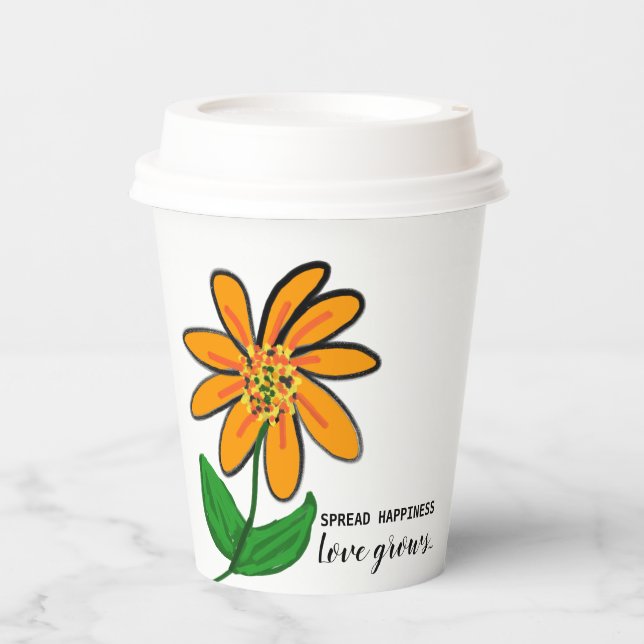 Orange Yellow Flower Spread Happiness Paper Cups (Front)