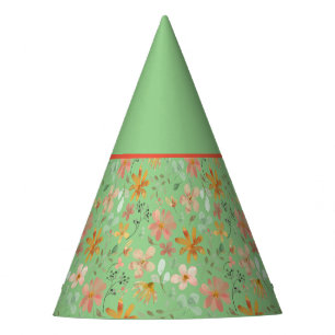 Orange yellow flower thanksgiving green pattern party hat