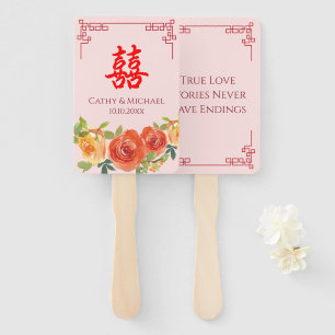 Orange yellow flowers Chinese frame wedding Hand Fan