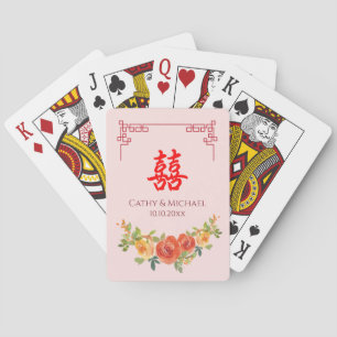 Orange yellow flowers Chinese frame wedding Playing Cards