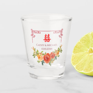Orange yellow flowers Chinese frame wedding Shot Glass