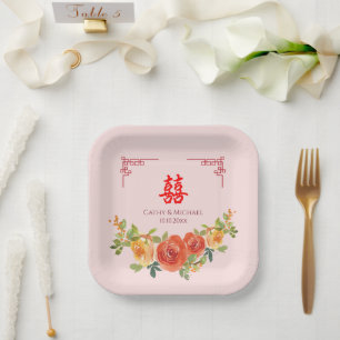 Orange yellow flowers Chinese wedding  Paper Plate