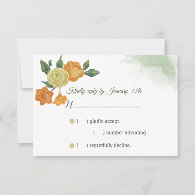 orange yellow flowers greenery response card rsvp (Front)