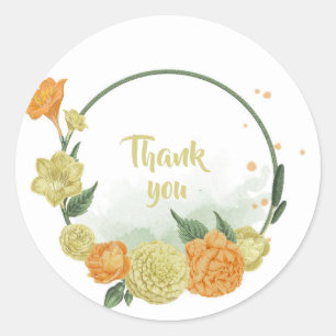 orange yellow flowers greenery wreath thank you classic round sticker