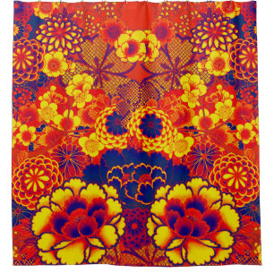 ORANGE YELLOW FLOWERS Peony,Roses Japanese Floral Shower Curtain