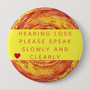 Orange Yellow Geometric Heart Hearing Loss 4 Inch 10 Cm Round Badge