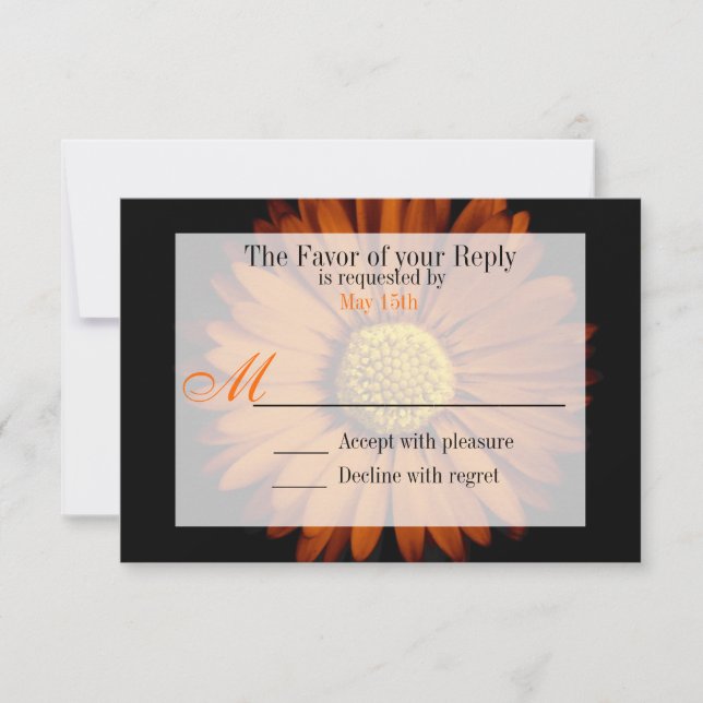 Orange Yellow Gerber Daisy Flower Wedding RSVP Card (Front)