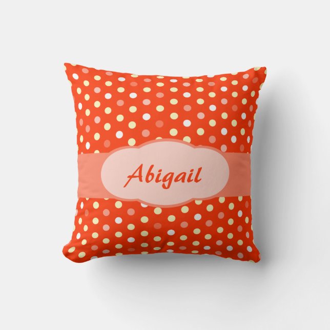 Orange yellow girls abigail name polka dot pillow (Front)