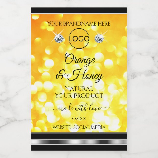 Orange Yellow Glitter Product Labels Diamonds Logo (Single Label)