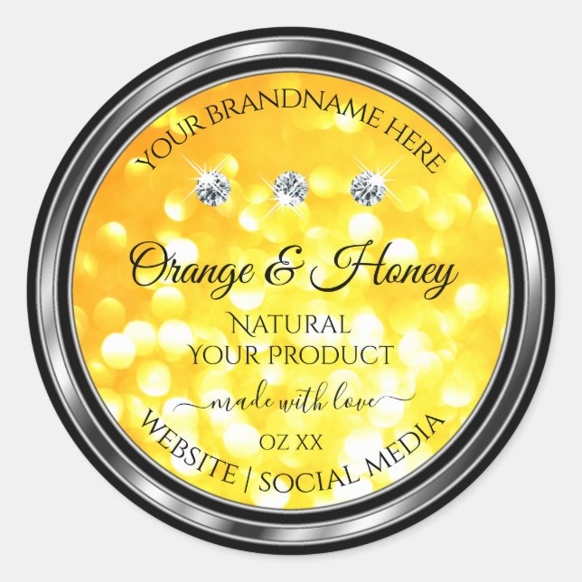 Orange Yellow Glitter Product Labels with Diamonds (Front)