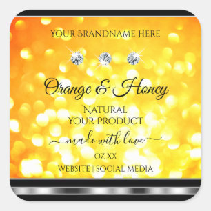 Orange Yellow Glitter Product Labels with Diamonds
