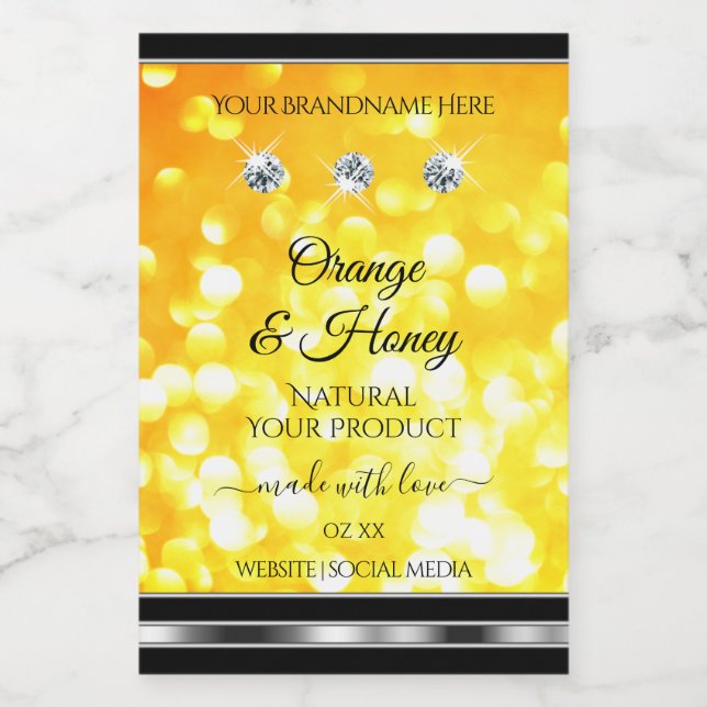 Orange Yellow Glitter Product Labels with Diamonds (Single Label)