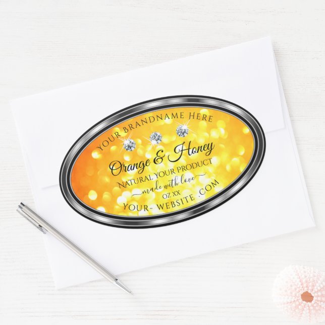 Orange Yellow Glitter Product Labels with Diamonds (Envelope)