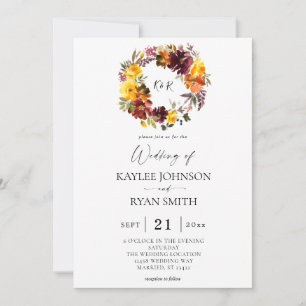 Orange & Yellow Gold Fall Floral 2 Wedding Invitat Invitation