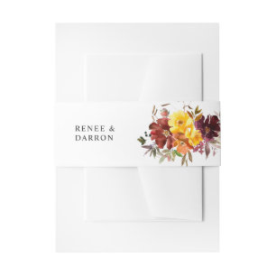 Orange & Yellow Gold Fall Floral 4 Invitation Belly Band