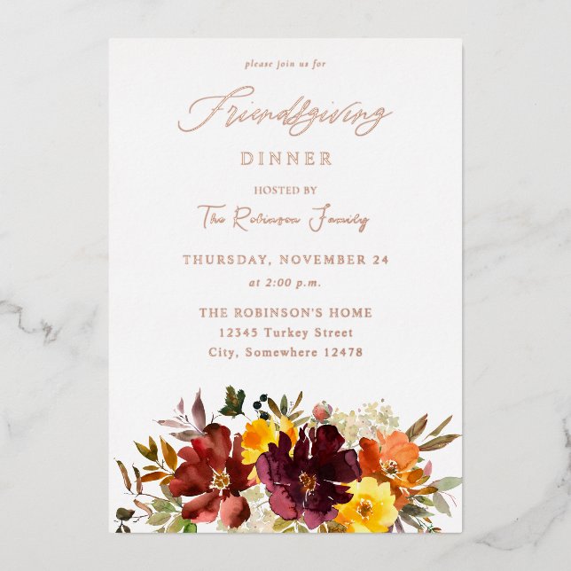 Orange & Yellow Gold Fall Floral Friendsgiving (Front)