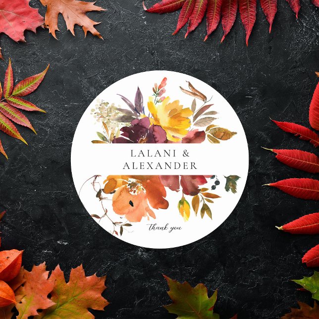 Orange & Yellow Gold Floral 2 Thank You  Classic Round Sticker (Creator Uploaded)