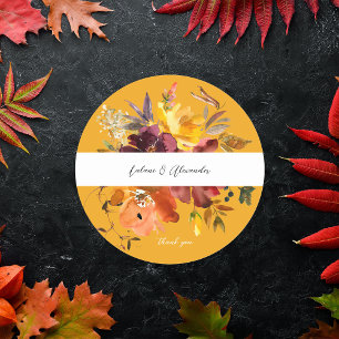 Orange & Yellow Gold Floral 2V2 Thank You -Gold Classic Round Sticker