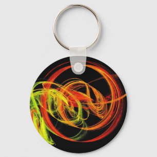 Orange Yellow Green Abstract Swirls key chain. Ring