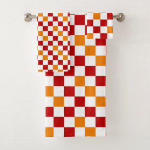 Orange Yellow Green Checkered Pattern Design Bath Towel Set