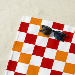 Orange Yellow Green Checkered Pattern Design Beach Towel