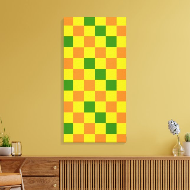 Orange Yellow Green Checkered Pattern Design  Canvas Print (Insitu(LivingRoom))
