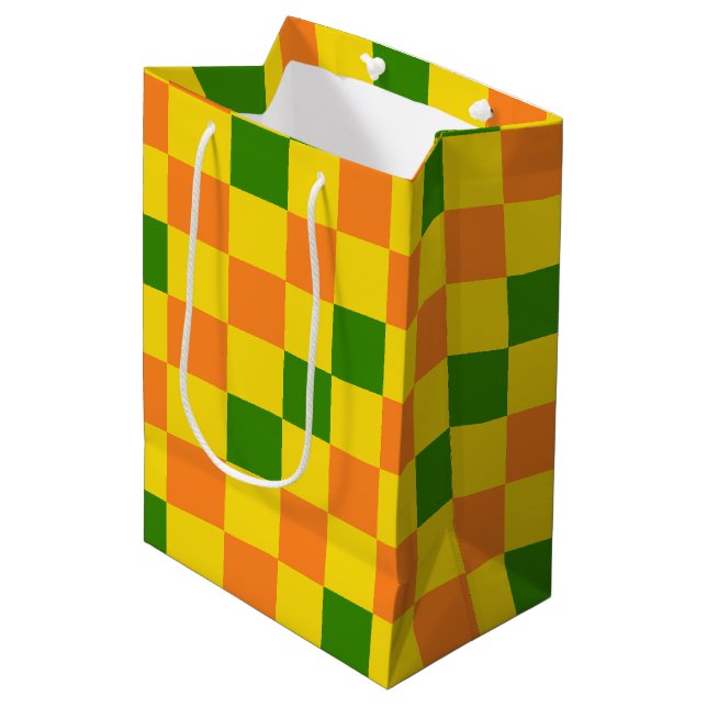 Orange Yellow Green Checkered Pattern Design  Medium Gift Bag (Front Angled)