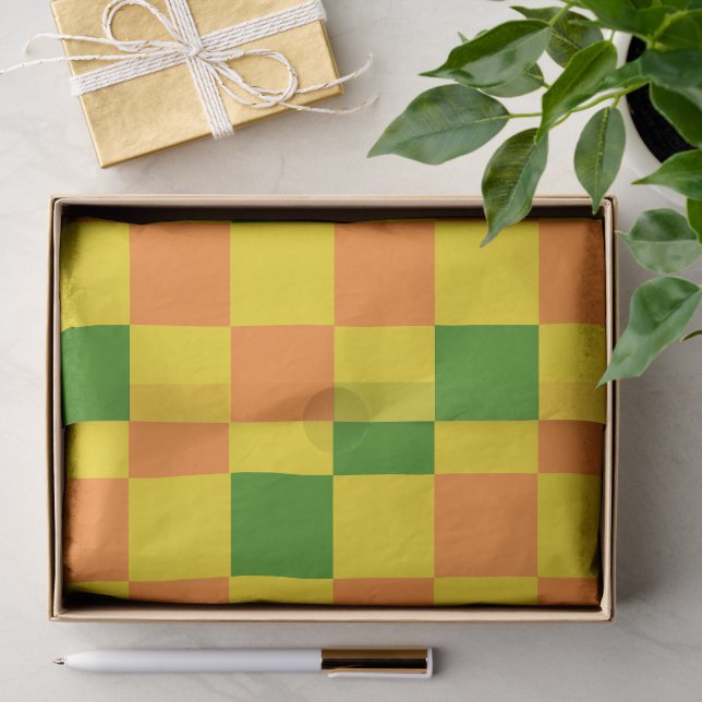 Orange Yellow Green Checkered Pattern Design  Tissue Paper (Gift)