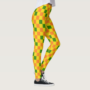 Orange Yellow Green Chequered Pattern Design  Leggings