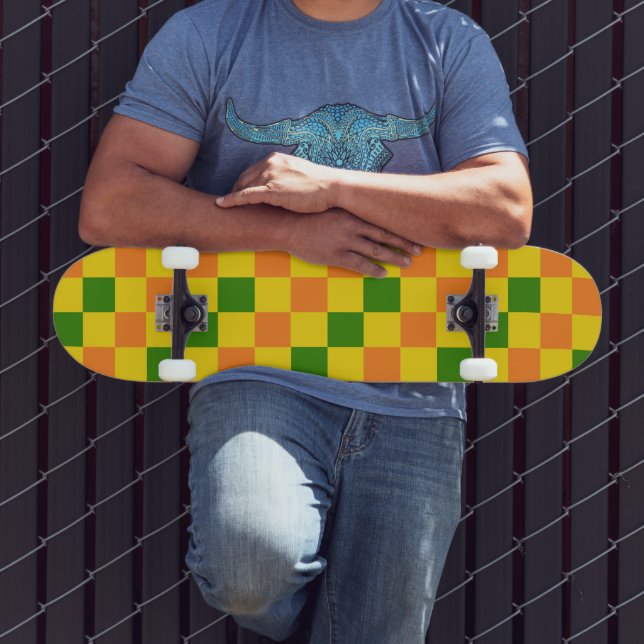 Orange Yellow Green Chequered Pattern Design  Skateboard (Outdoor 3)