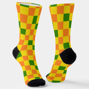Orange Yellow Green Chequered Pattern Design  Socks