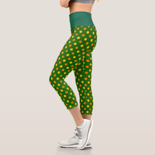 Orange Yellow Green Polka Dots Design Capri Leggings