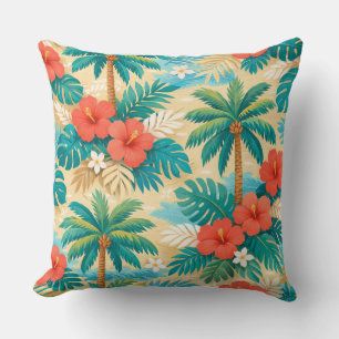 ORANGE YELLOW GREEN TEAL FLOWERS & TROPICAL FISH CUSHION
