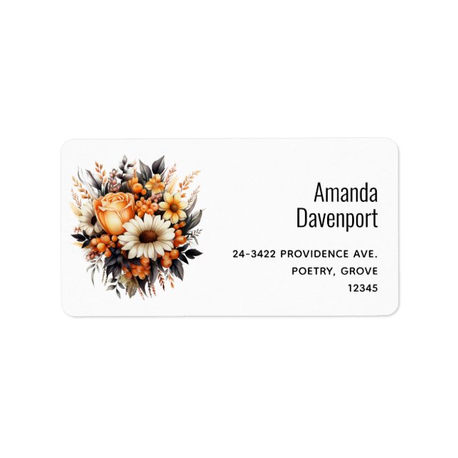 Orange Yellow Grey Flower Bouquet Address Label (Front)