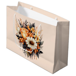 Orange Yellow Grey Flower Bouquet Birthday Large Gift Bag