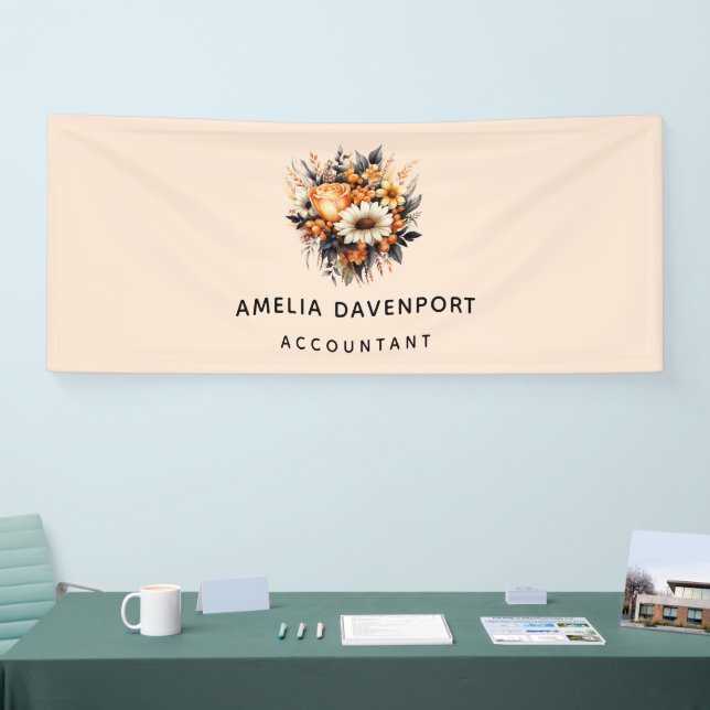 Orange Yellow Grey Flower Bouquet Business Banner (Tradeshow)