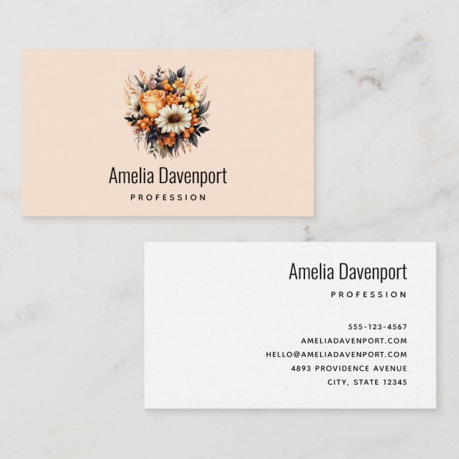 Orange Yellow Grey Flower Bouquet Business Card (Front/Back)