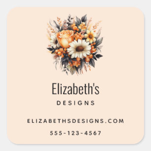 Orange Yellow Grey Flower Bouquet Business Square Sticker