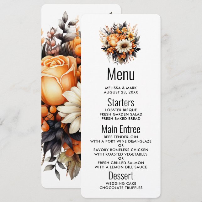 Orange Yellow Grey Flower Bouquet Invitation (Front/Back)
