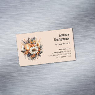 Orange Yellow Grey Flower Bouquet Magnetic Business Card